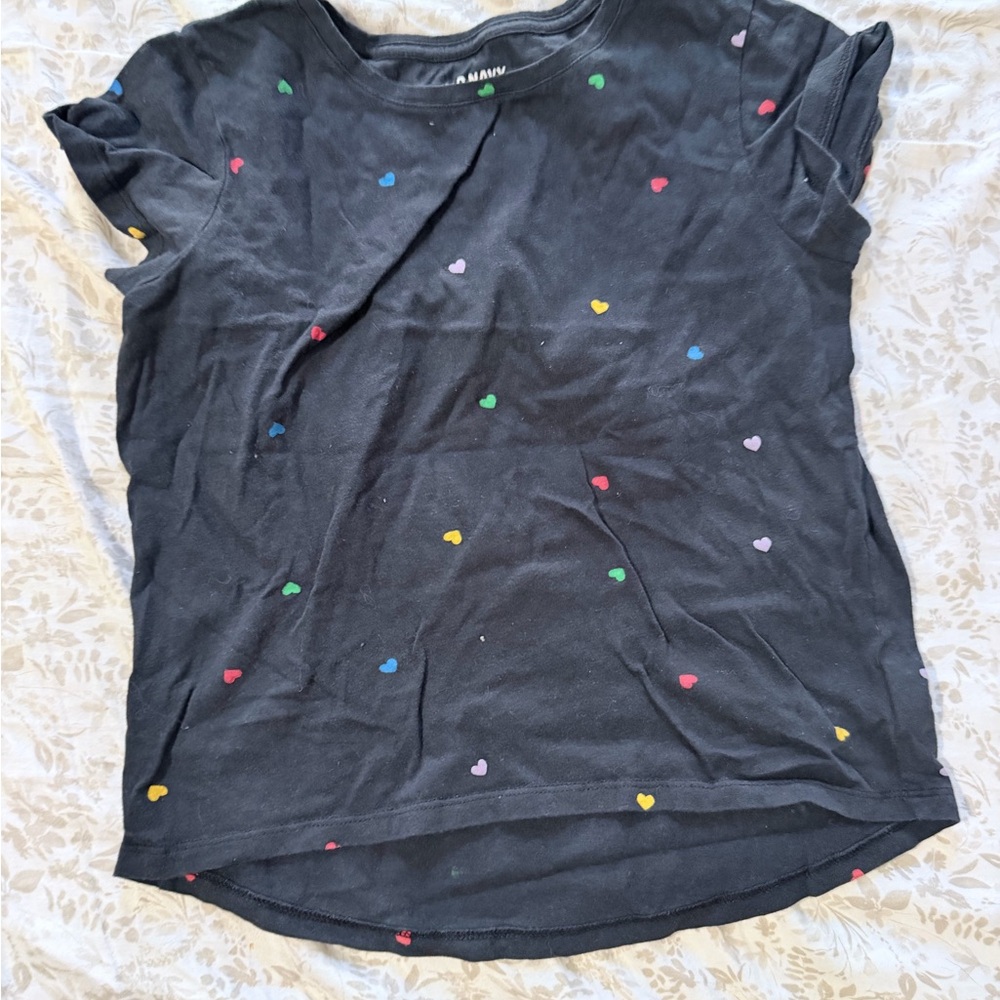 Old Navy Kids Short Sleeve Tee - Black with Colorful Hearts